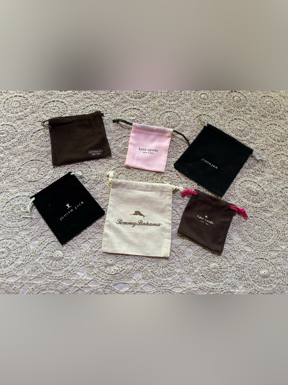 Genuine Designer Jewelry Bag Cinch Pouch Assortment Lot of 6 Kate Spade, Coach